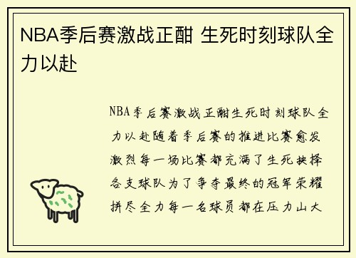 NBA季后赛激战正酣 生死时刻球队全力以赴 NBA季后赛激战正酣 生死时刻球队全力以赴